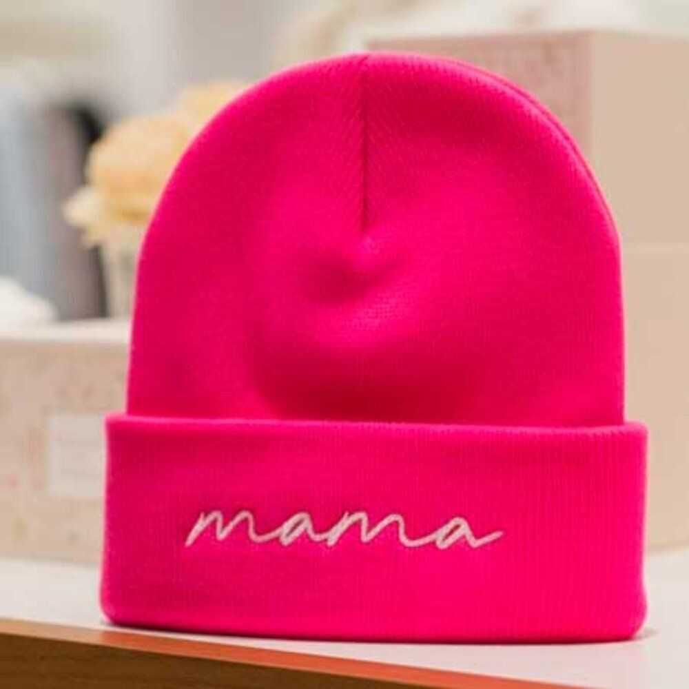 Ladies Adult Pink Mama Beanie Hat